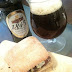 Steak sandwich with fried onions and Stilton matched with Fullers 1845